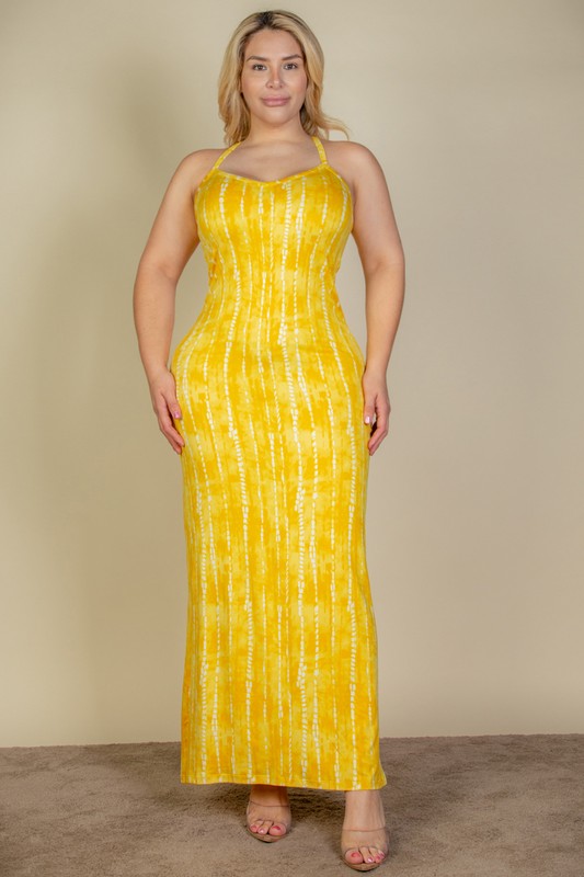 Plus Size Tie Dye Printed Cami Bodycon Maxi Dress
